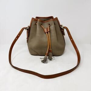 [Dooney & Bourke] Taupe Pebbled Leather Drawstring Closure Bucket Bag Purse